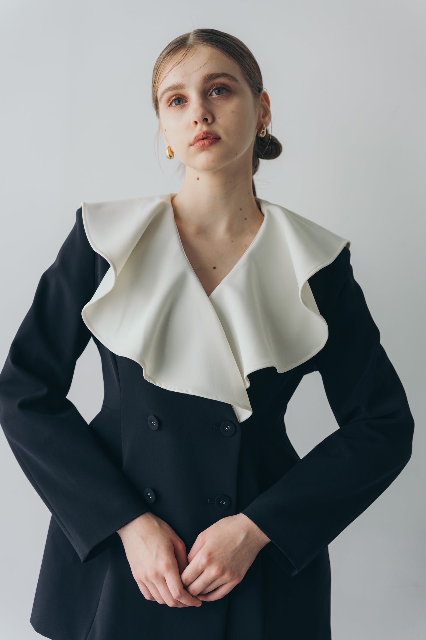 Ruffle 2way Peplum Jacket -Navy