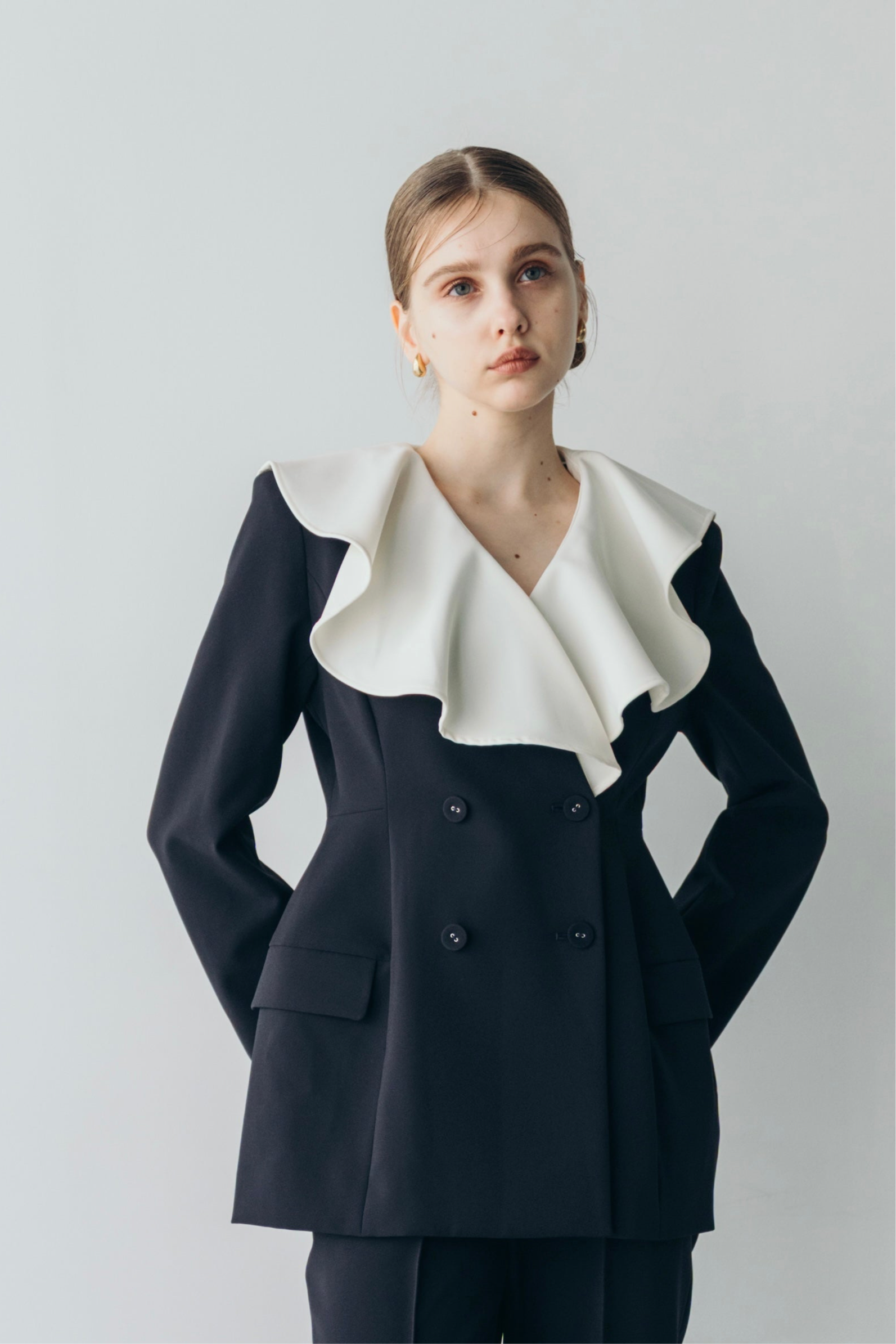 Ruffle 2way Peplum Jacket -Navy – CARLA Ruffle 2way Peplum Jacket -Navy – CARLA