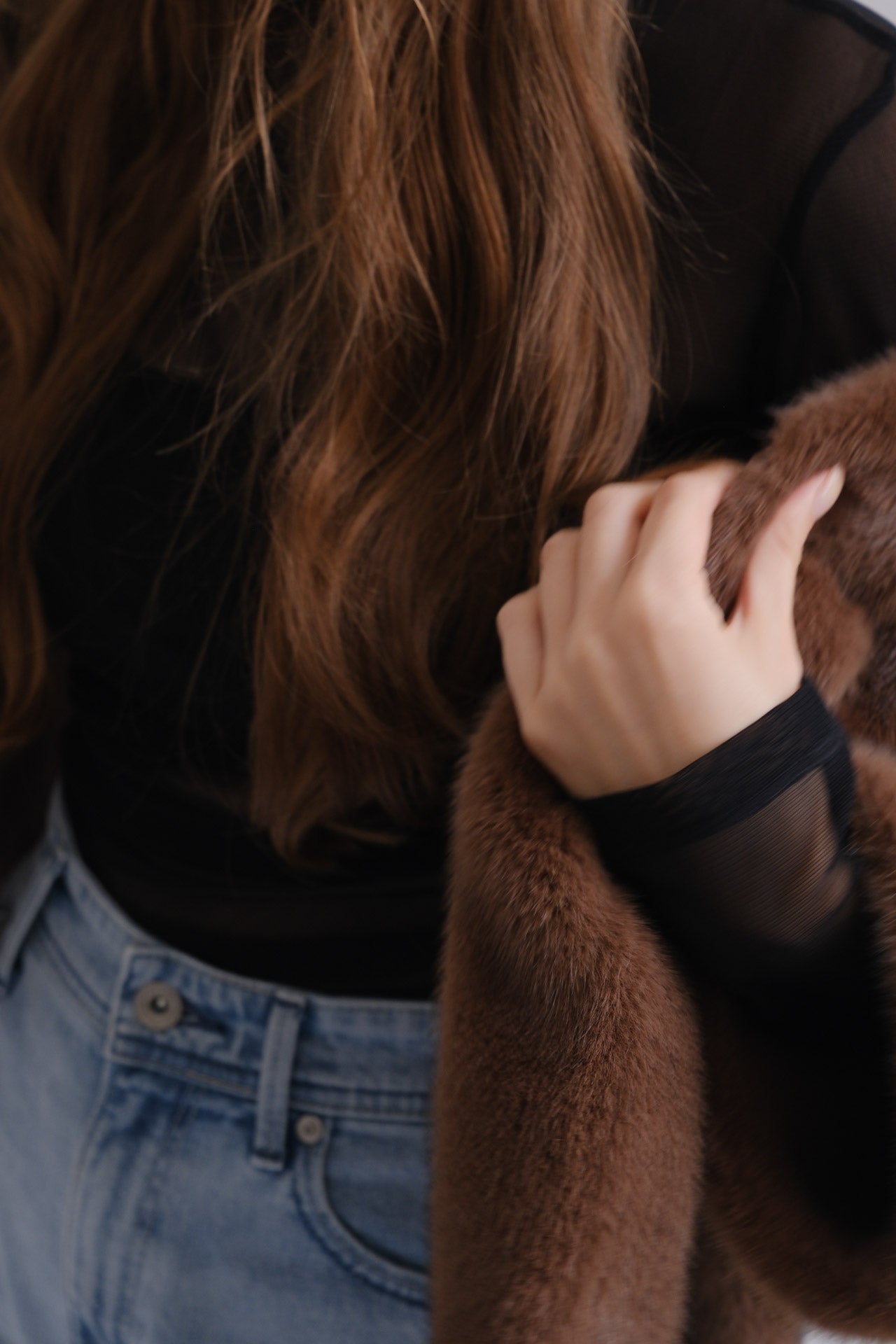 Eco fur hood coat / brown