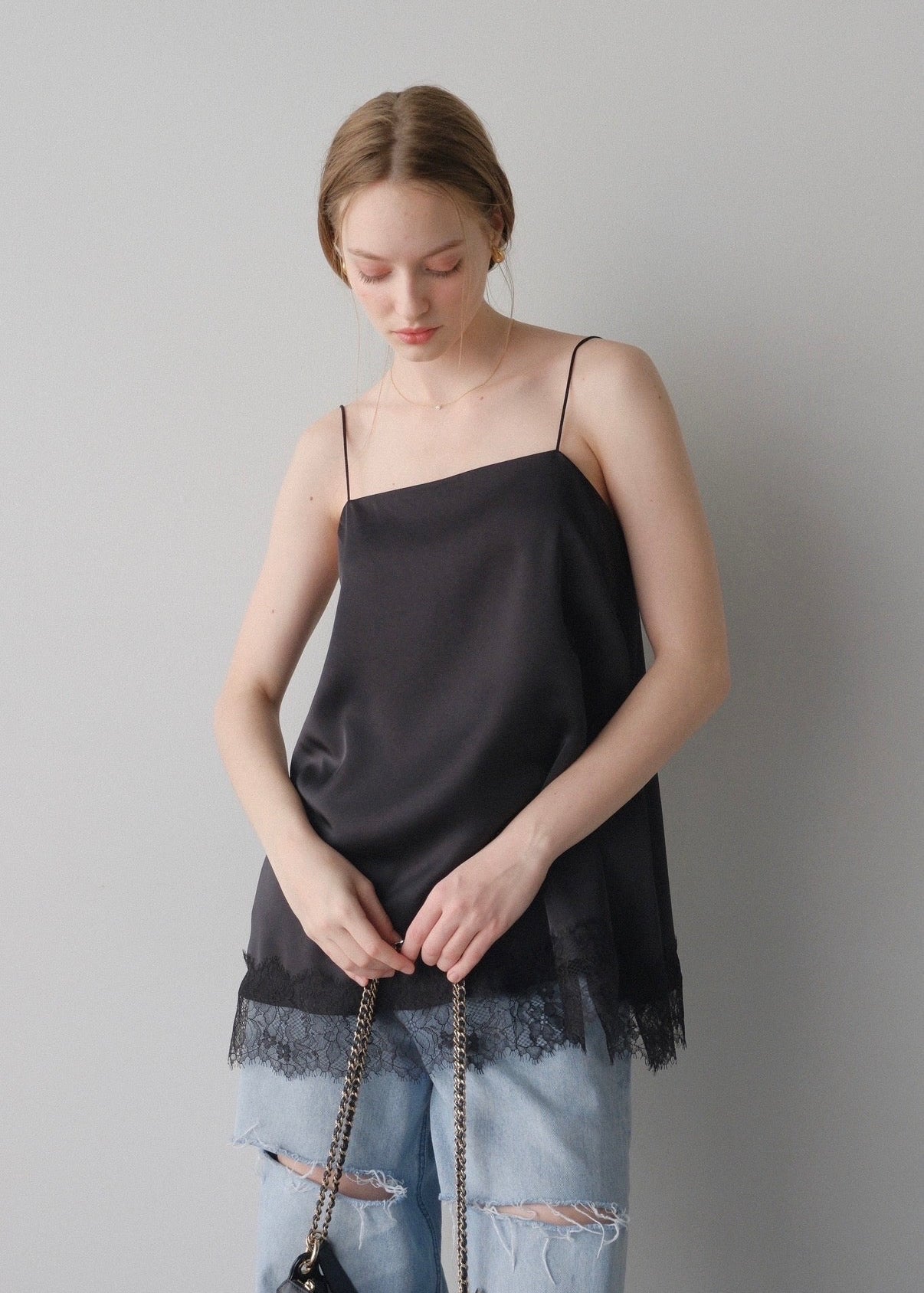Satin lace camisole /Black