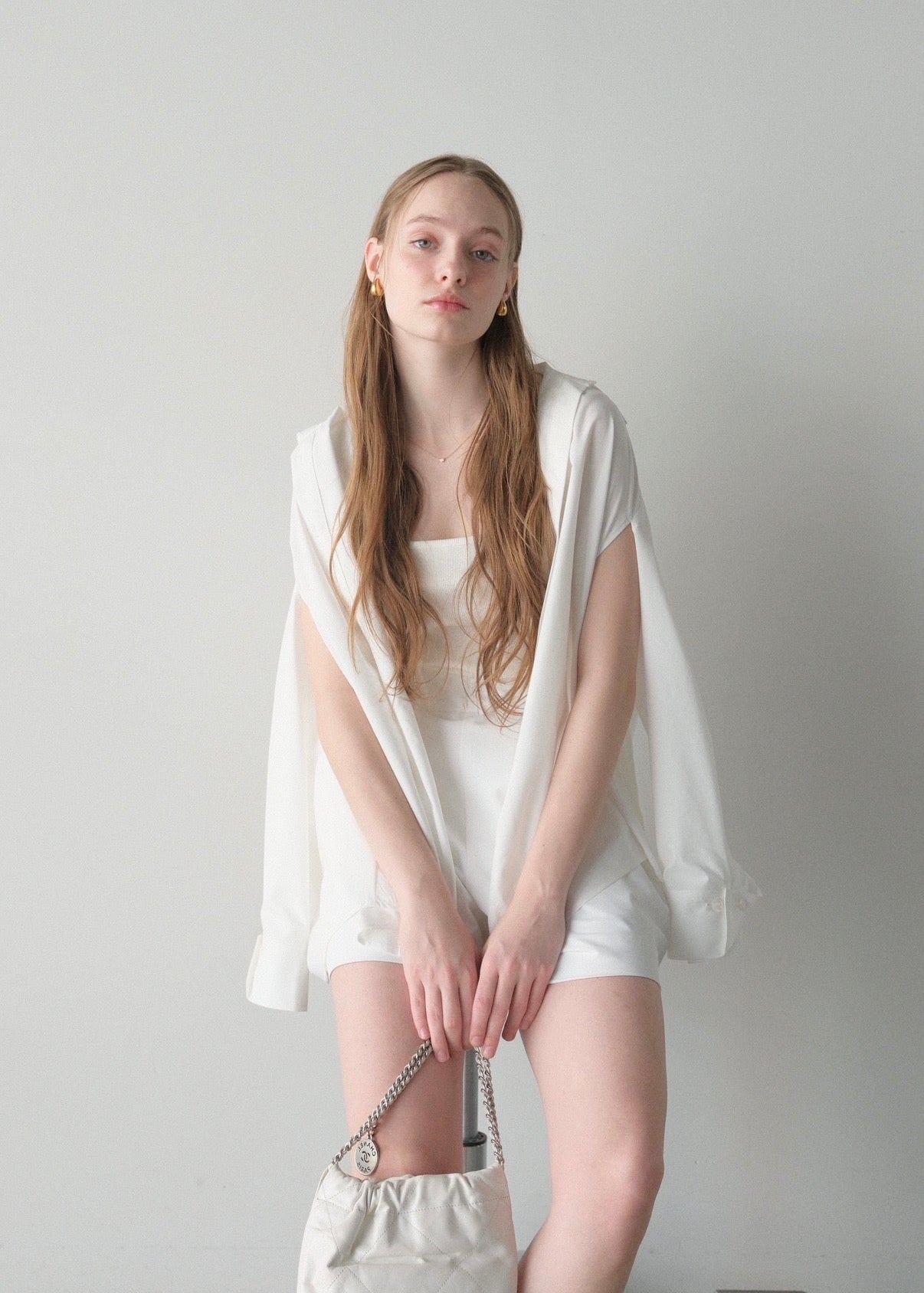 撥水 2way silky over shirt / white