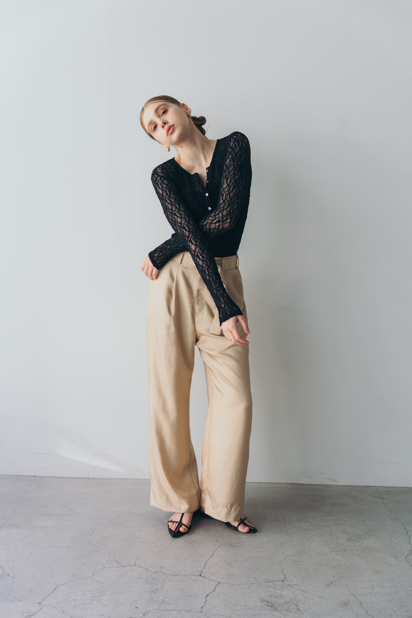 Satin wide pants - beige