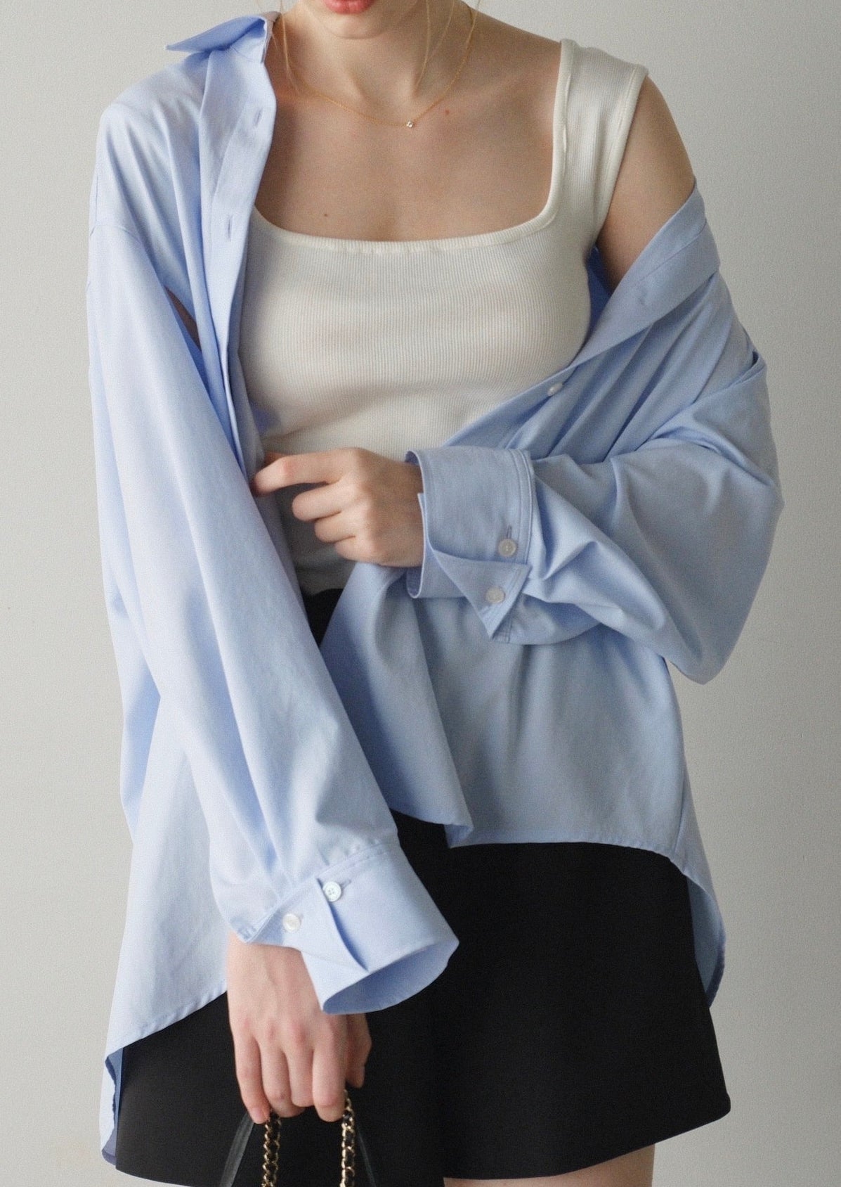 撥水 2way silky over shirt / pale blue