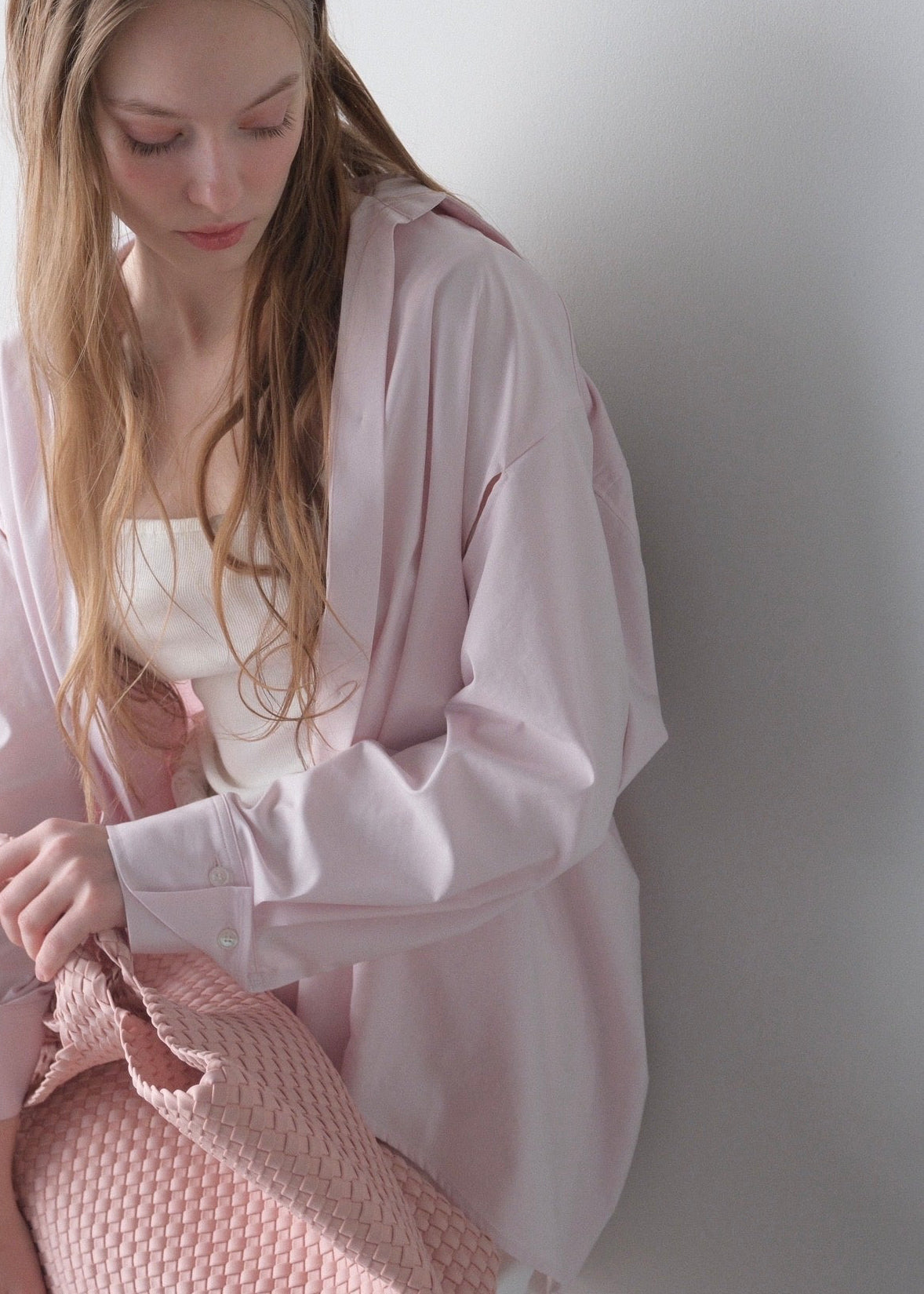 【2nd Pre order】撥水 2way silky over shirt / baby pink