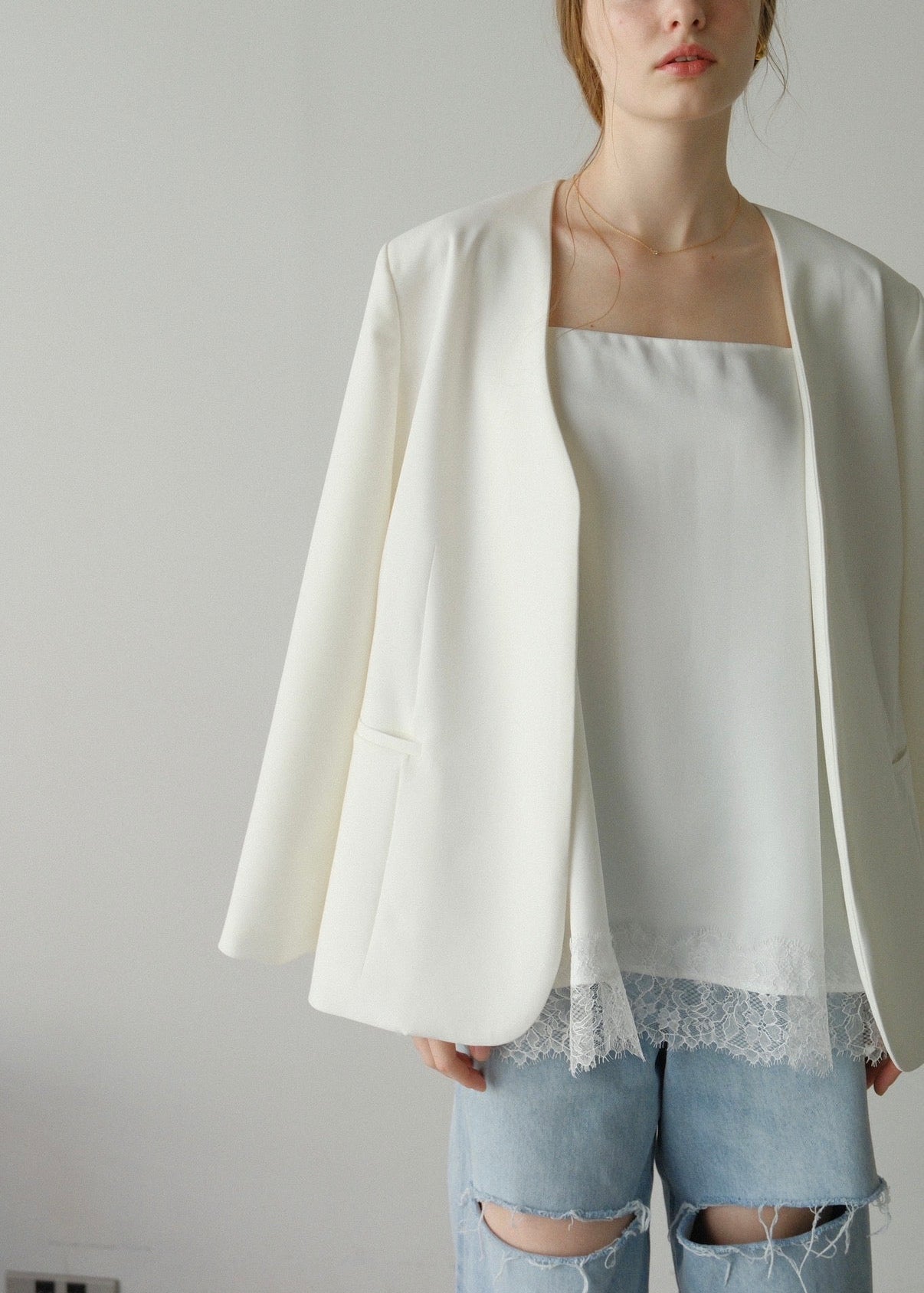 Lady organdy layered jacket / white