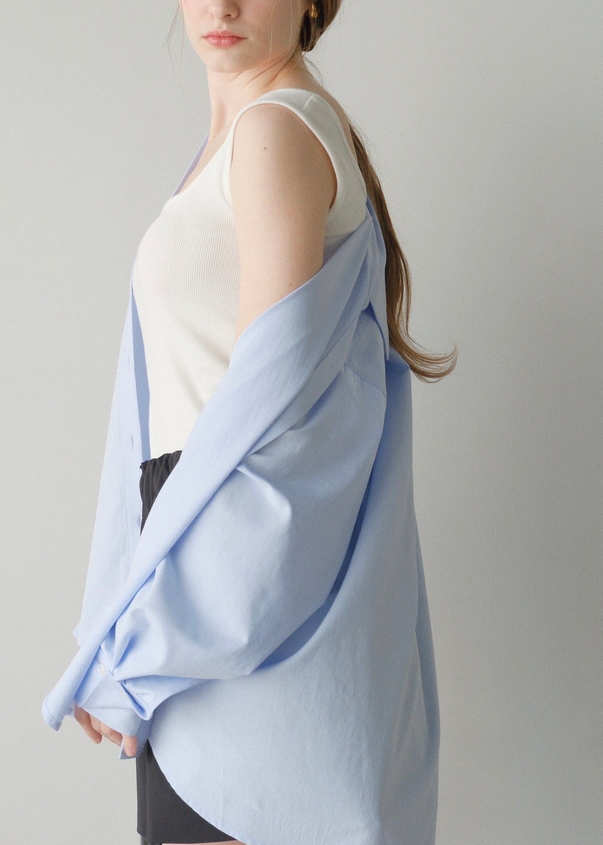 撥水 2way silky over shirt / pale blue