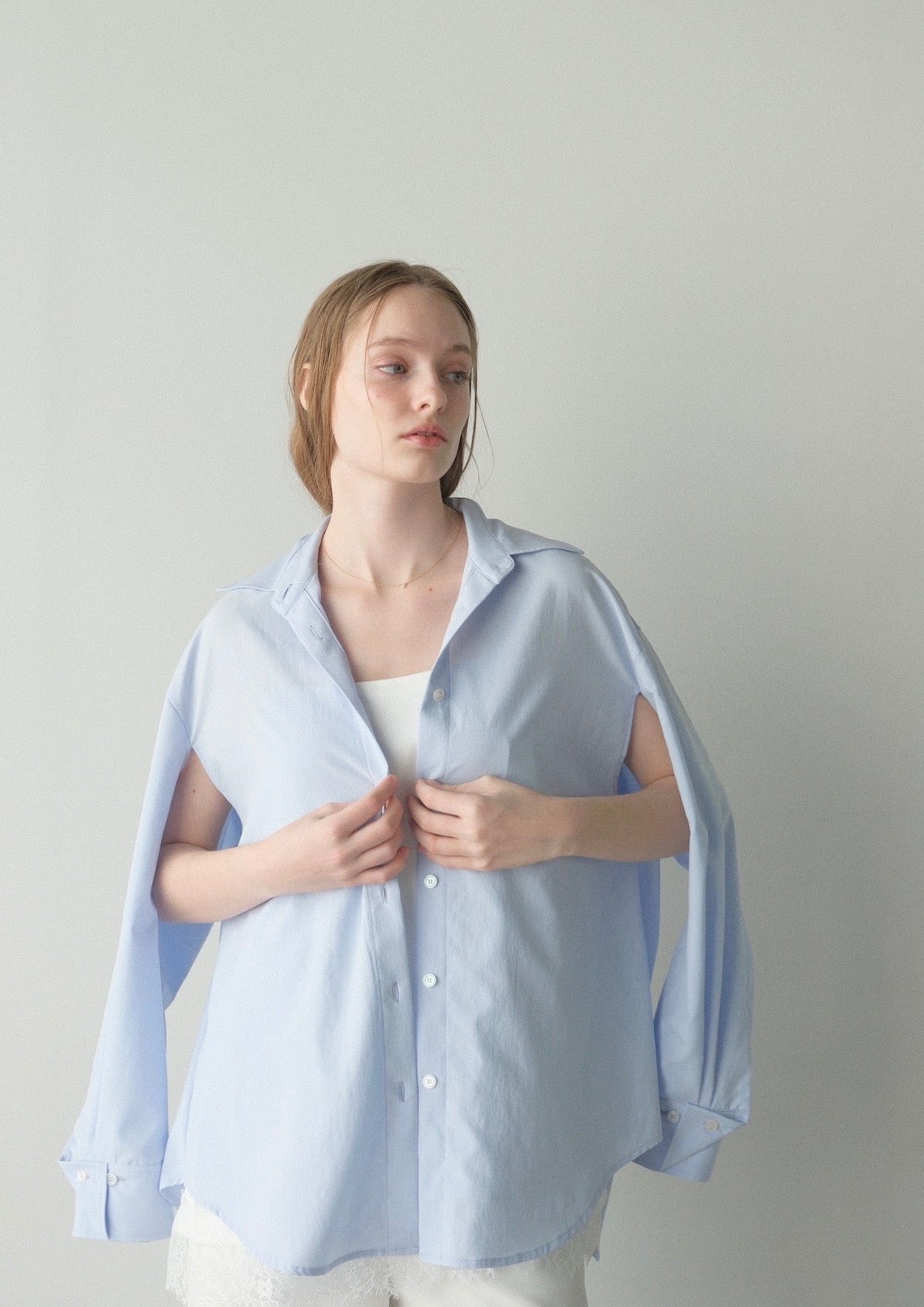 撥水 2way silky over shirt / pale blue