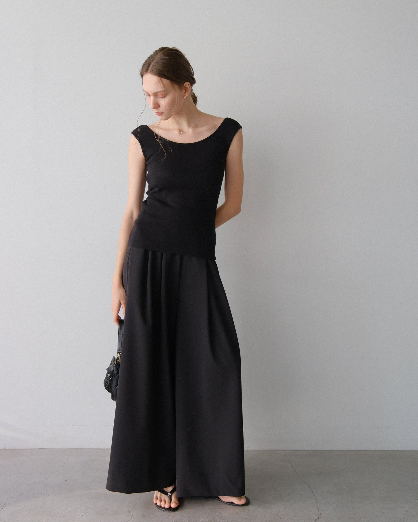 撥水wide pants - Black