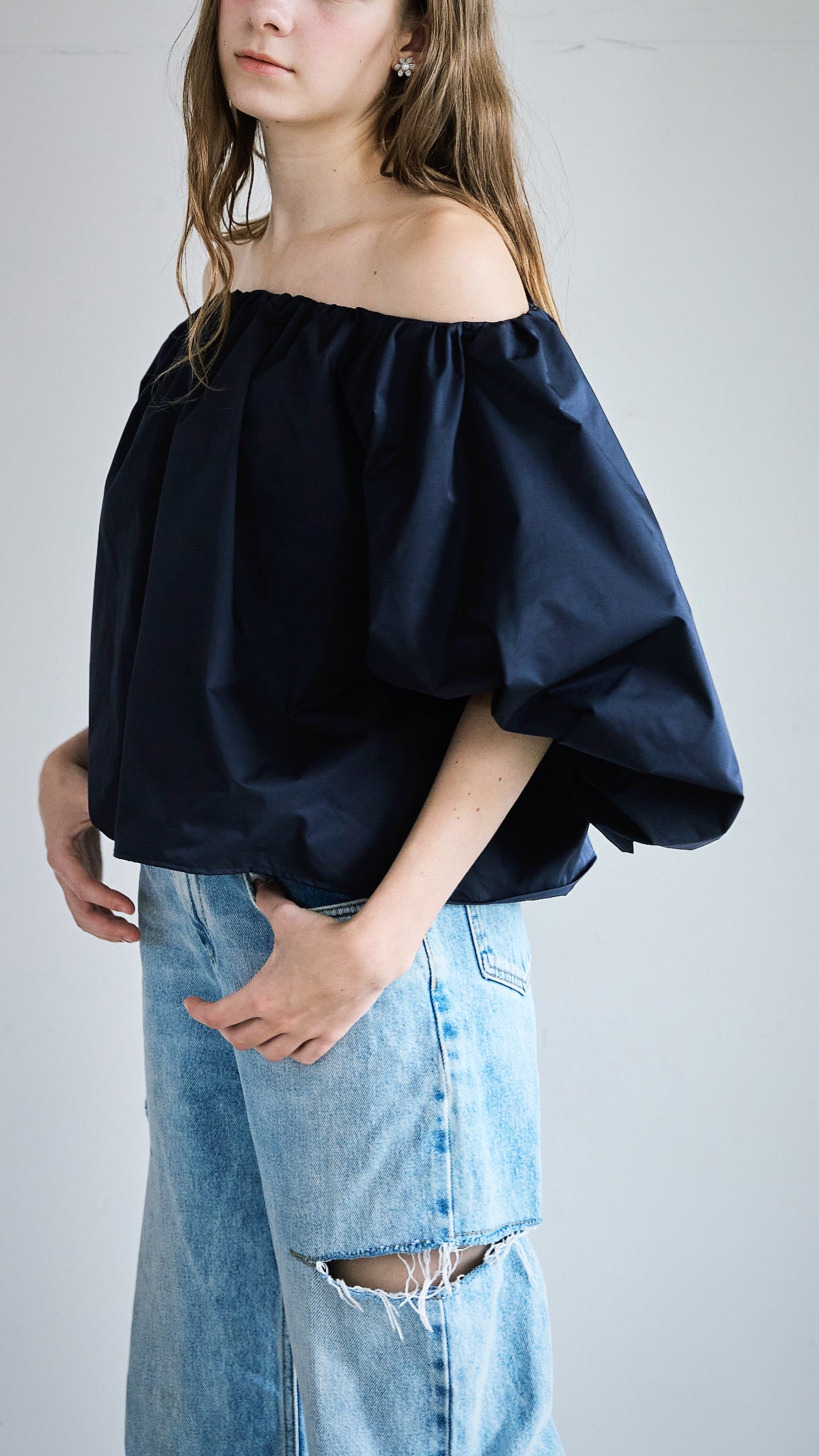 【予約】Otona whip off shoulder(Navy)