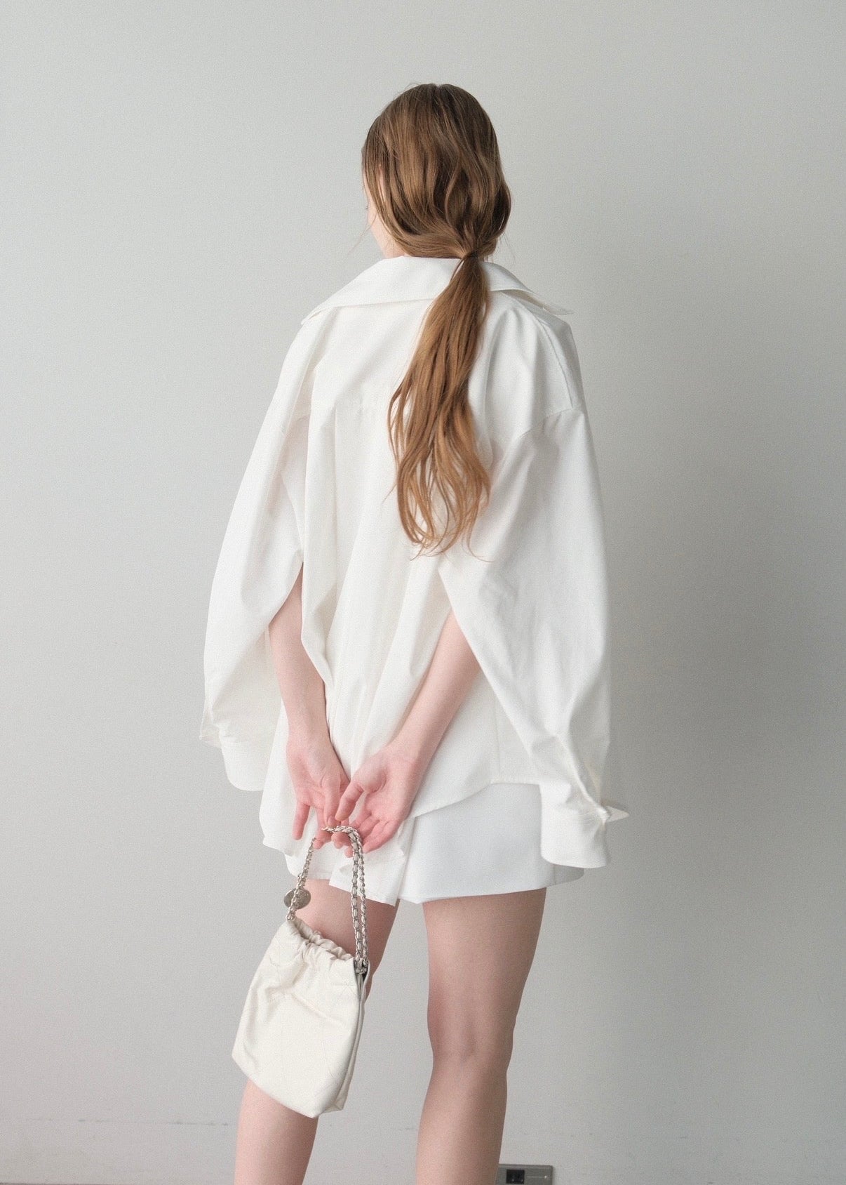 撥水 2way silky over shirt / white