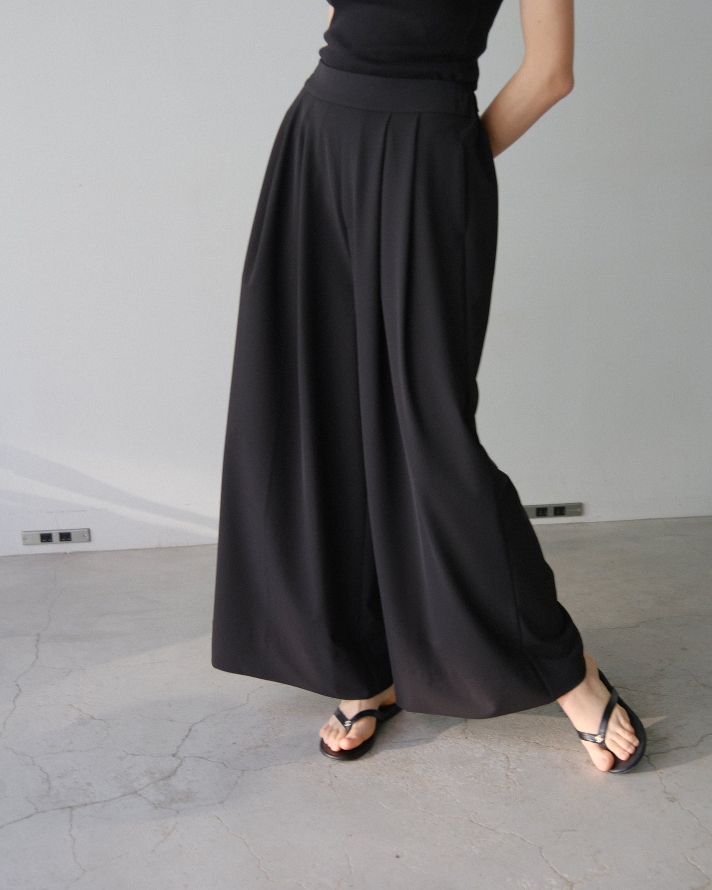 撥水wide pants - Black