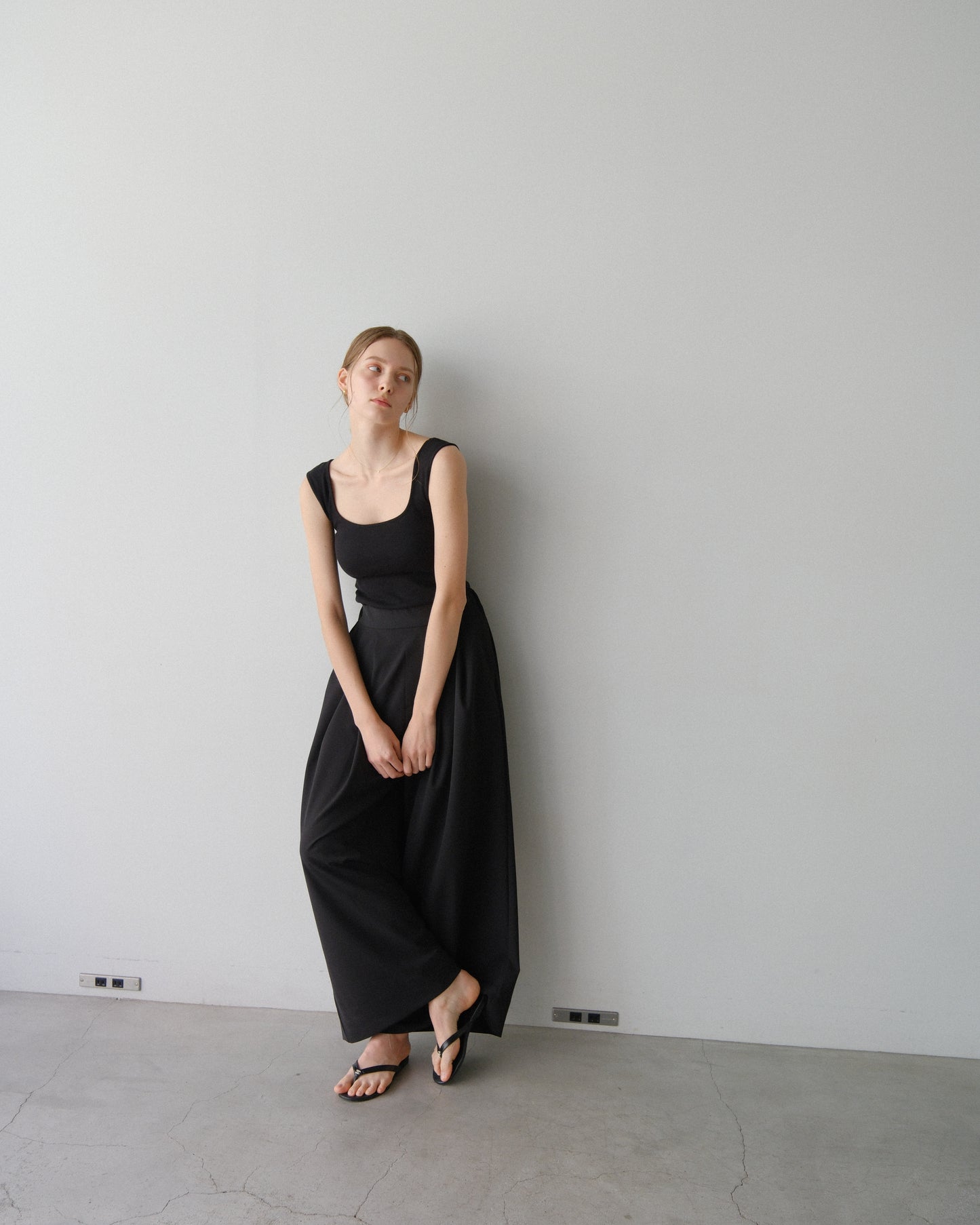 撥水wide pants - Black
