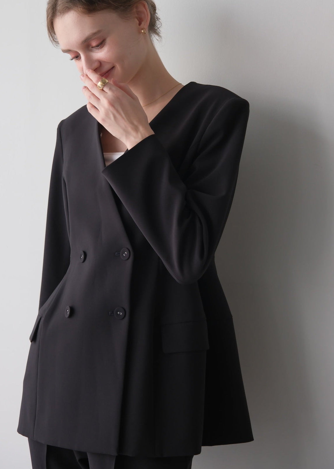 【Pre order】 Ruffle 2way Peplum Jacket -Navy