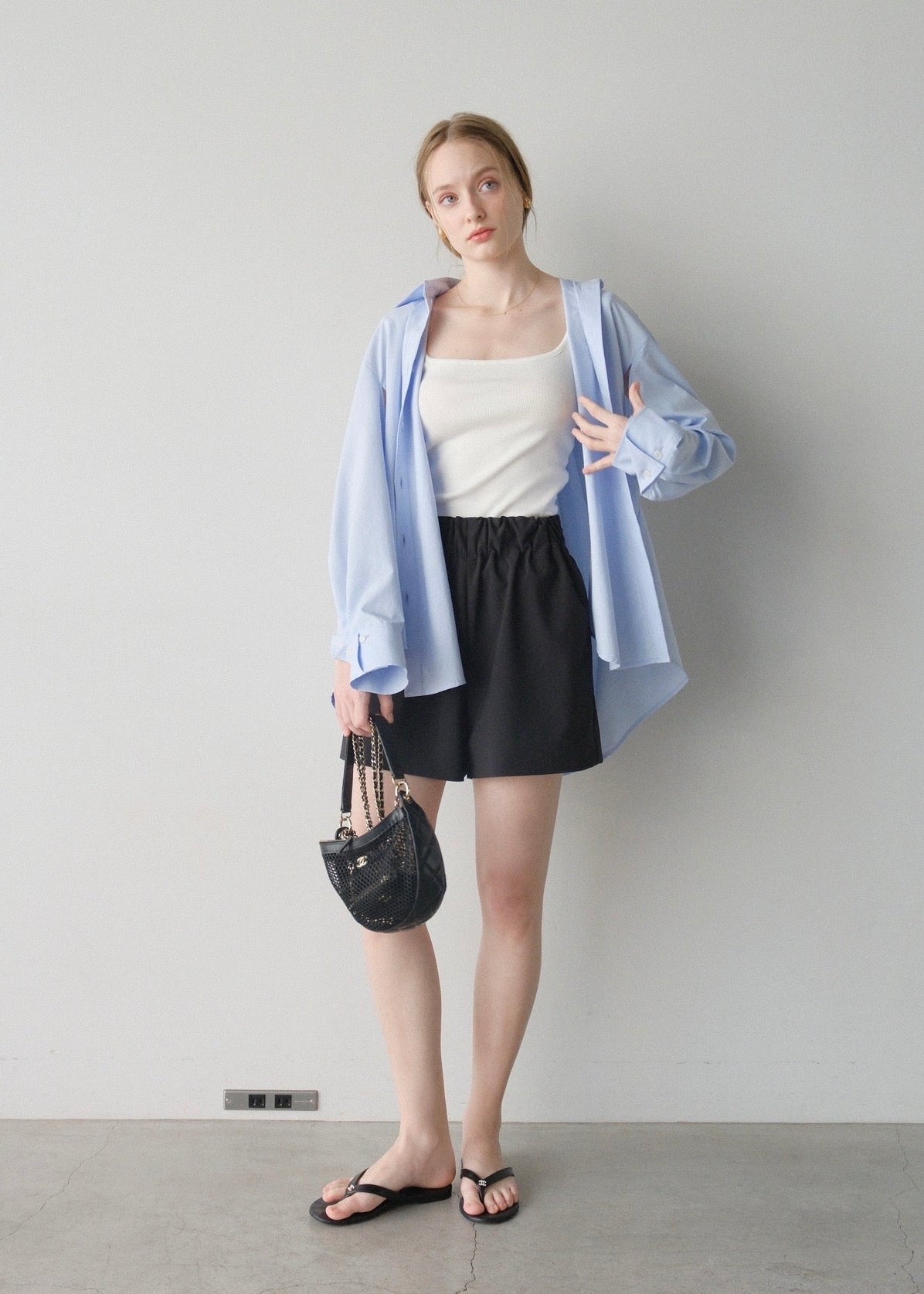 撥水 2way silky over shirt / pale blue