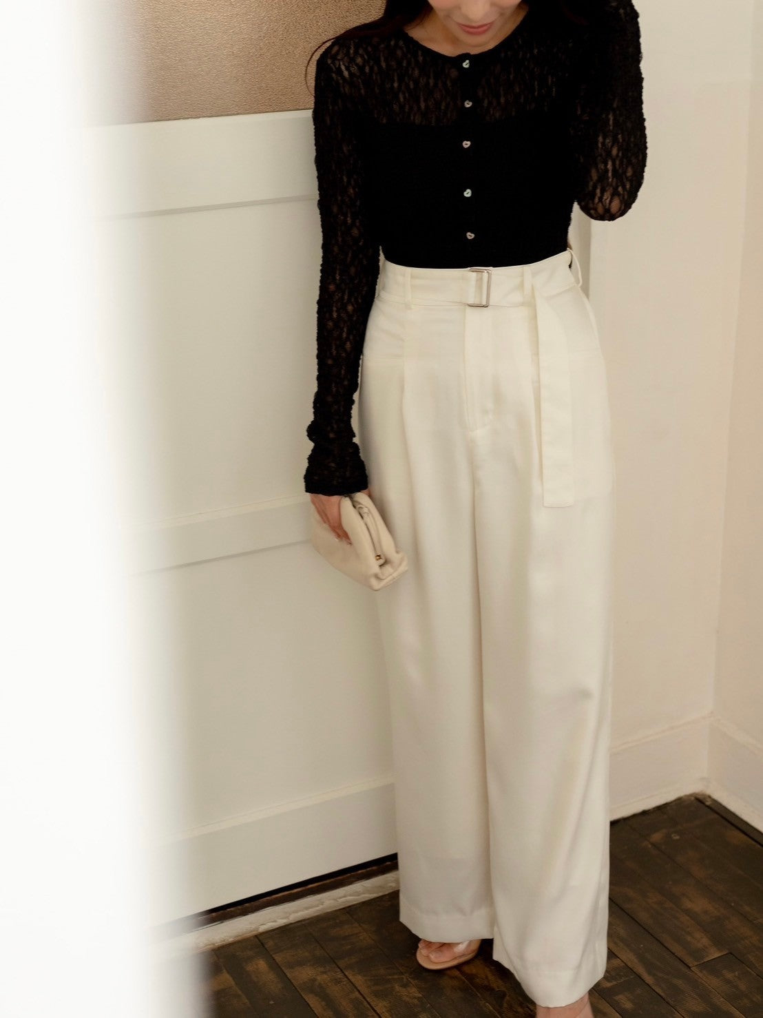 Satin wide pants - White