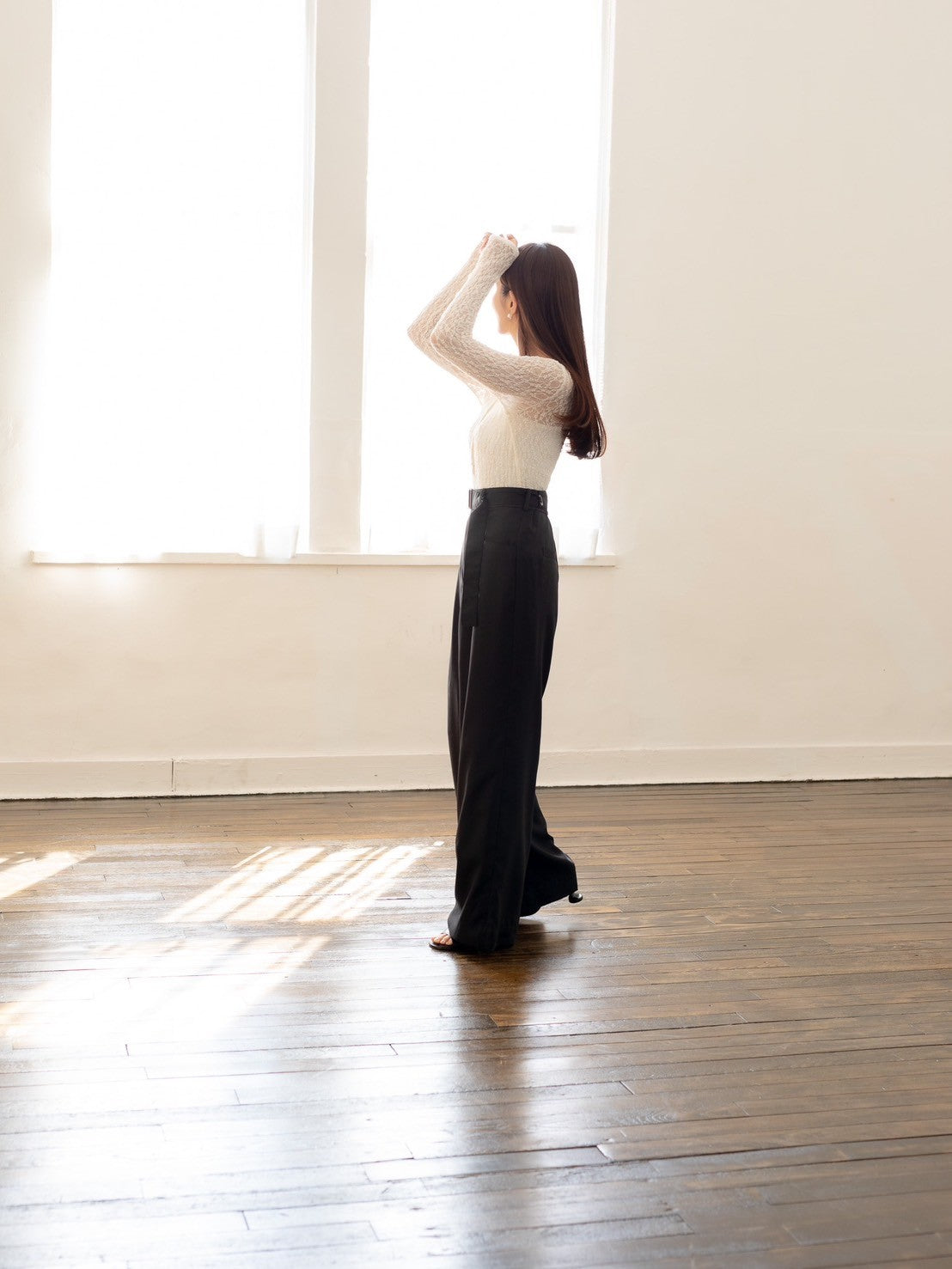 Satin wide pants - Black