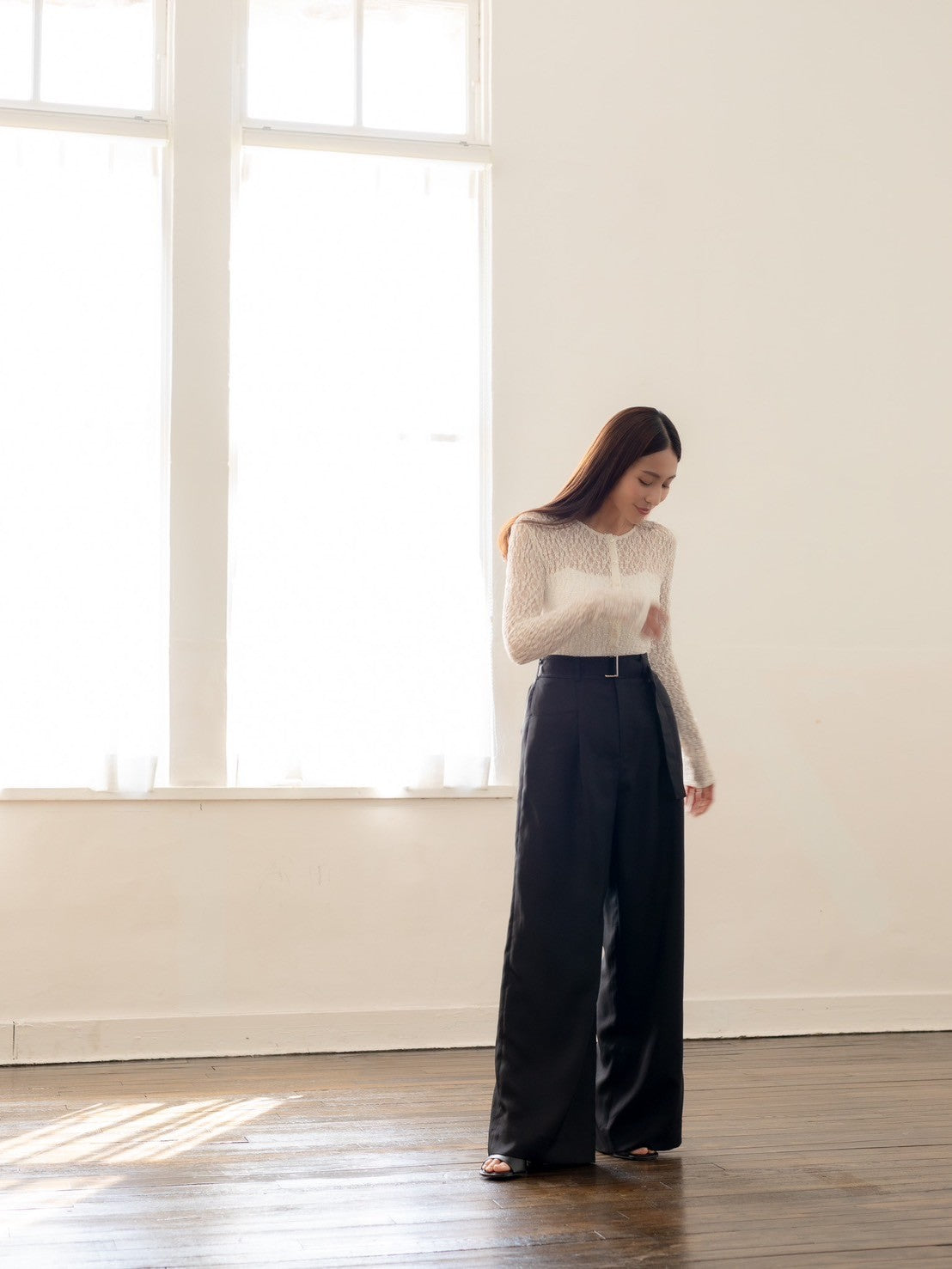 Satin wide pants - Black