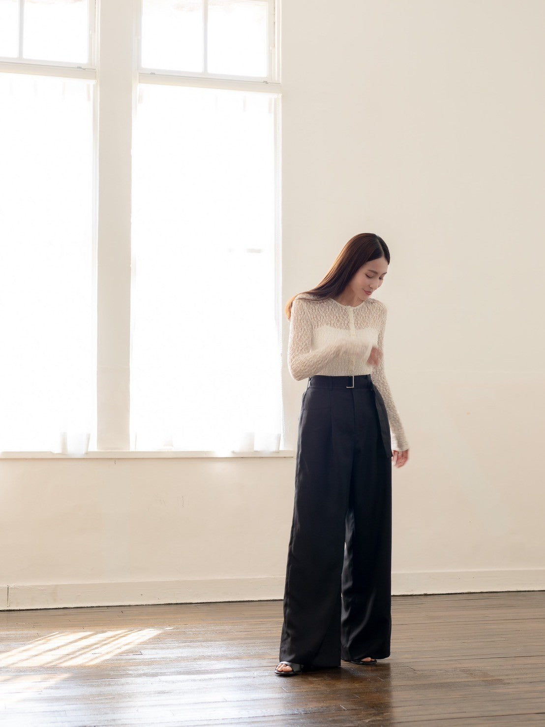 Satin wide pants - Black