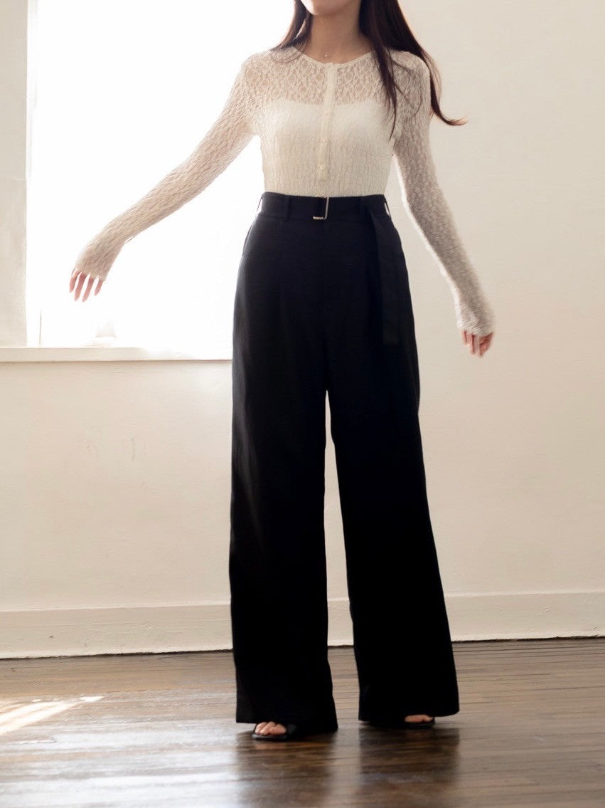 Satin wide pants - Black