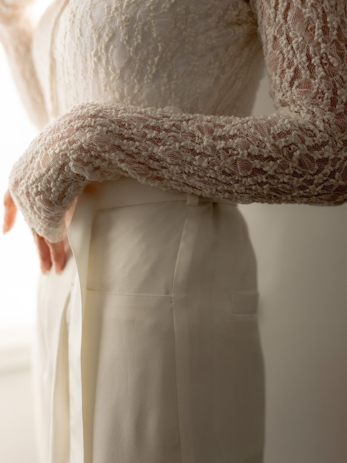 Satin wide pants - White