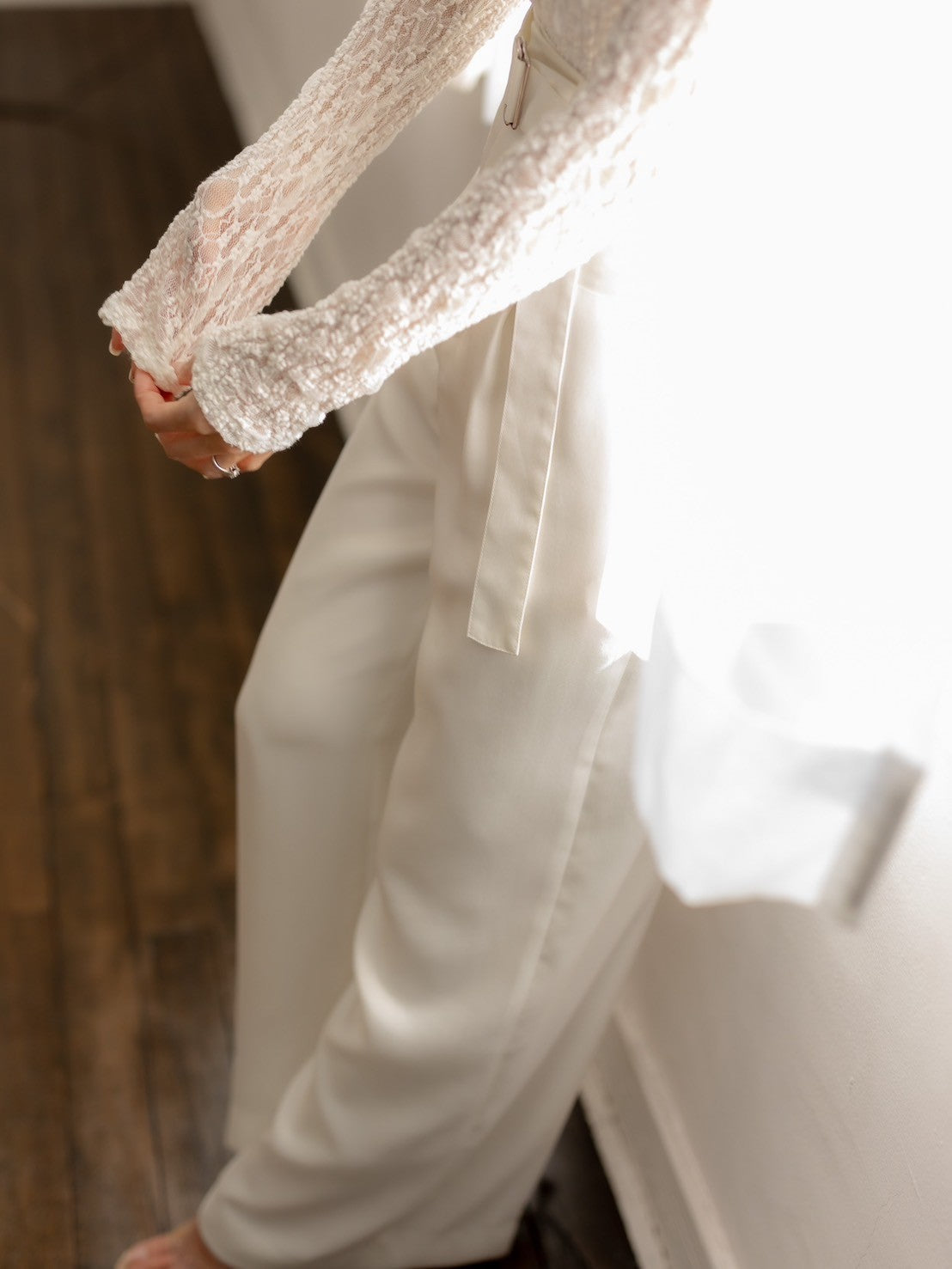 Satin wide pants - White