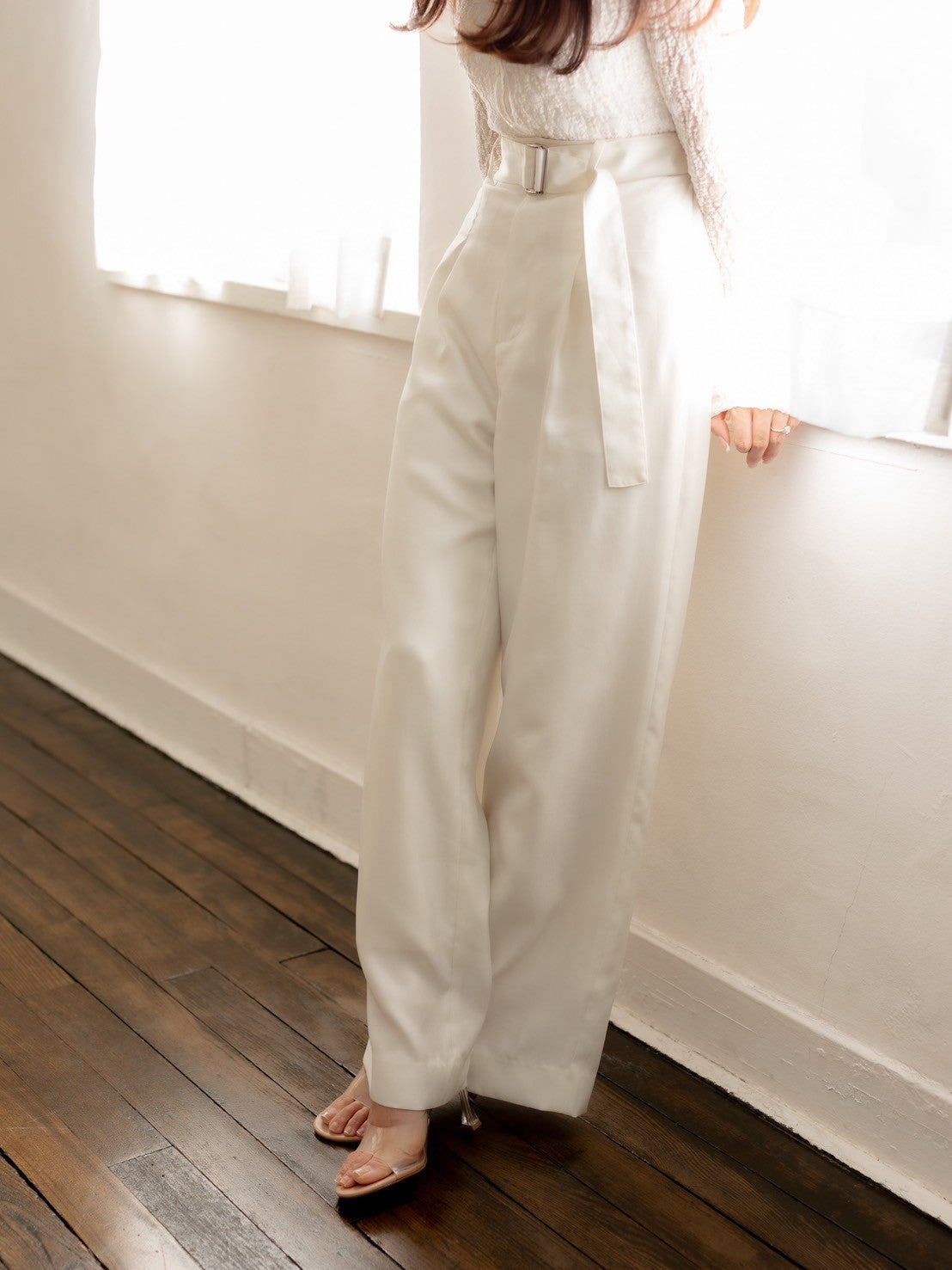 Satin wide pants - White