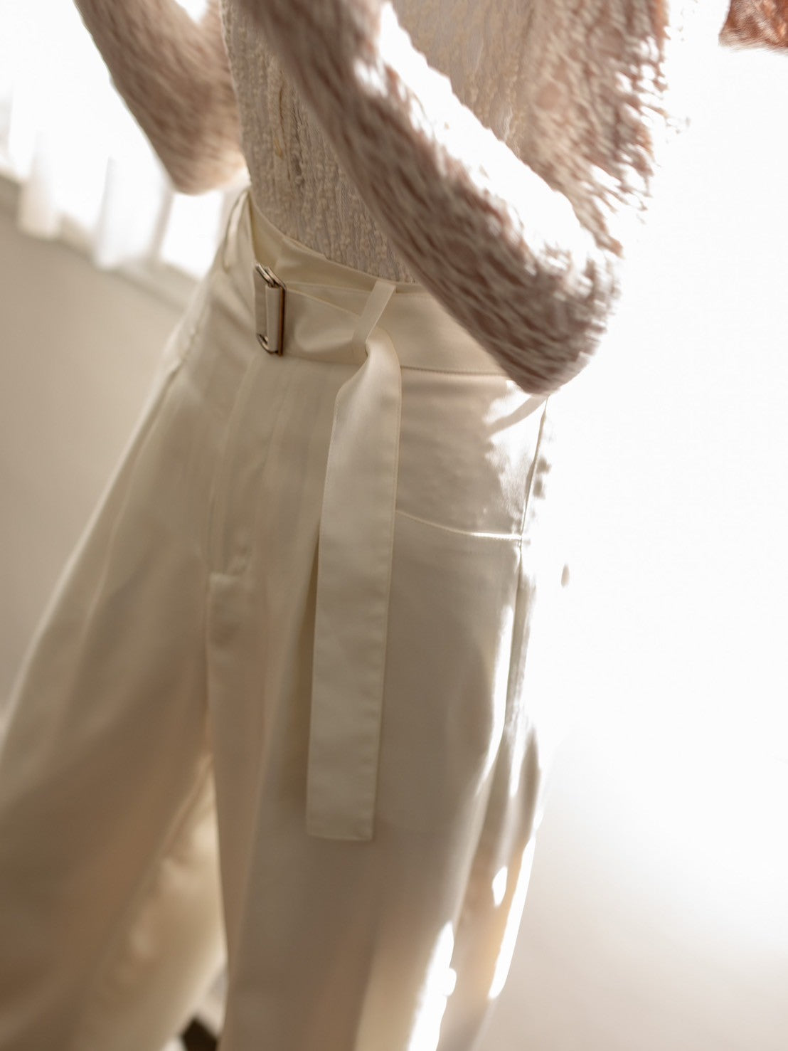Satin wide pants - White