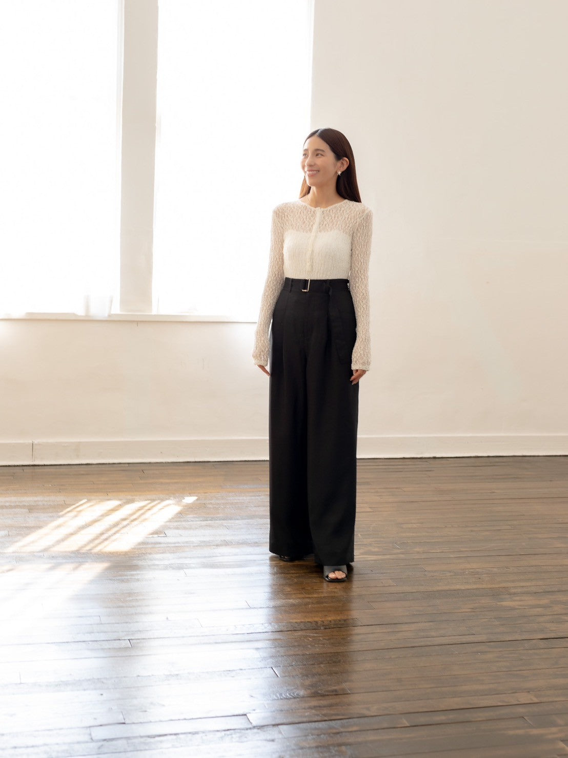 Satin wide pants - Black